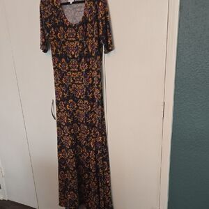 LuLaRoe Black and Orange Floral Maxi Dress